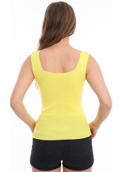 Kadın Sarı Kolsuz Bluz Kalın Askılı Atlet Ince Yazlık Kare Yaka Triko indirimleri