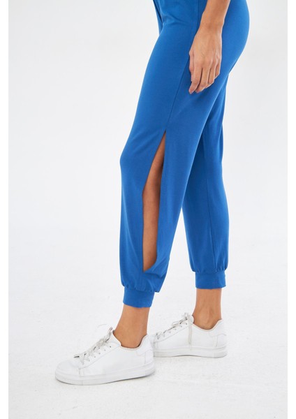 Kadın Mavi Yırtmaç Detaylı Beli Lastikli Şalvar Görünümlü Pantolon Joggers - Bella fiyatları