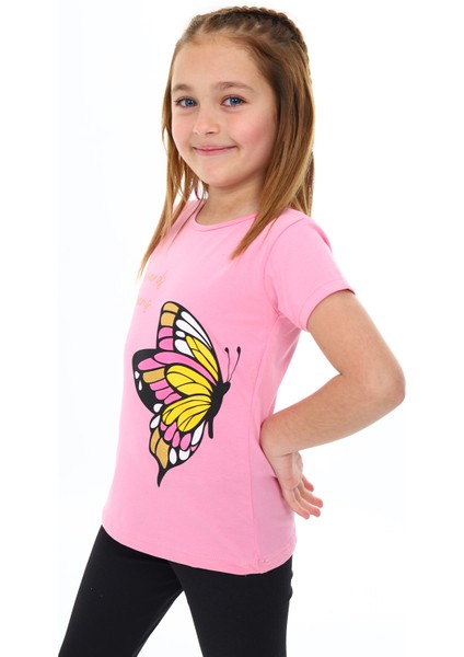 Angelos Girls Kız Çocuk Kelebek Baskılı T-Shirt 3-13 Yaş ZU107-1