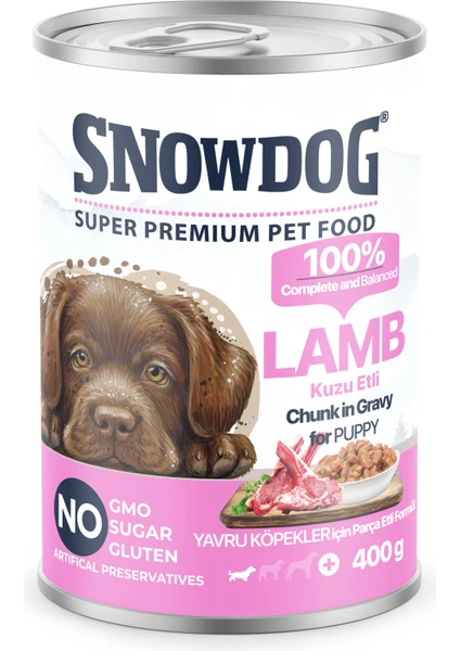 Snow Dog Premium Parça Etli Kuzulu Yavru Köpek Konservesi 12 ADET*400 G