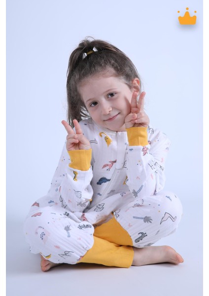 2-8 Yaş 1 Tog 4 Katlı Müslin Çocuk Uyku Tulumu Unisex Uzun Kollu Uyku Tulumu