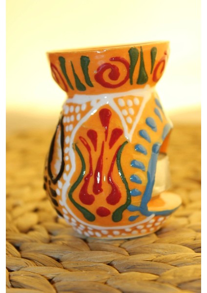 Buhardanlık Seramik El Işi Çini Motifli Buhurdanlık Mini Oranj Siyah fırsatları