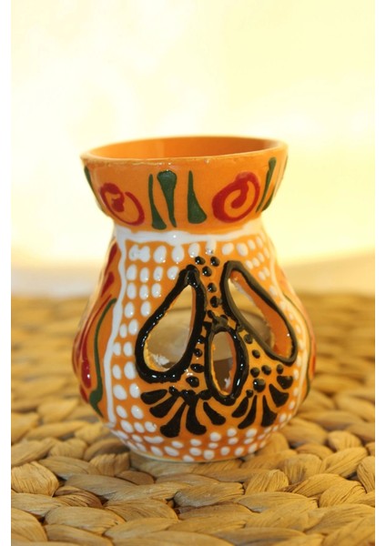 Buhardanlık Seramik El Işi Çini Motifli Buhurdanlık Mini Oranj Siyah indirimleri