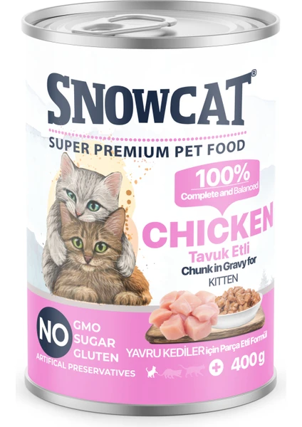 Snow Cat Premium Parça Etli Tavuklu Yavru Kedi Konservesi 12 ADET*400 G