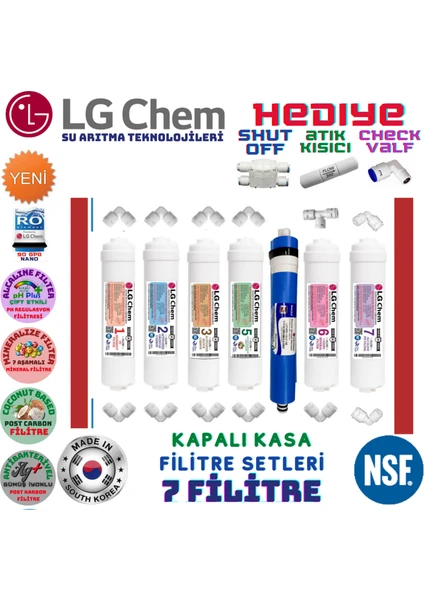 LG CHEM 7 Filitre 14 Aşama 90 Gpd Membran Gümüş Iyonlu Alkalı ve 7 Mineralli Su Arıtma Cihazı Filitre Seti