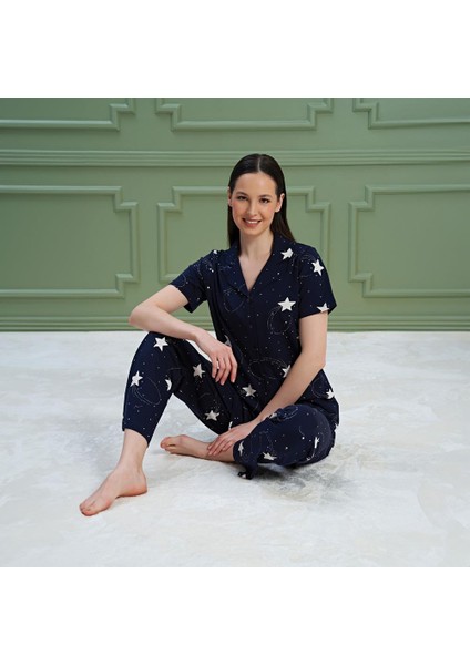 1171 Kadın Kısa Kol Önden Düğme Pijama Takım