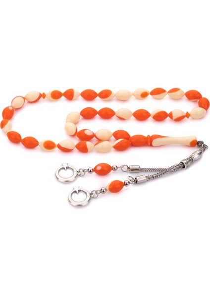 Çift Püsküllü Turuncu Bilardo Toz Kehribar Tesbih