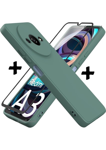 Xiaomi Redmi A3 Kılıf Kamera Korumalı Yumuşak Mat Silikon + 9h Ekran Koruyucu Cam 2'li Set / Poco C61 Uyumlu