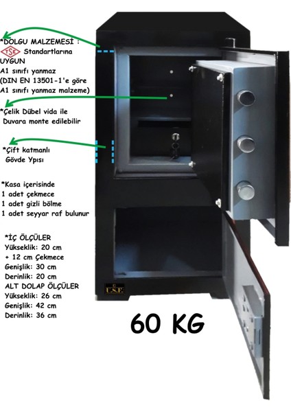 Ev Ve Ofis Tipi Çelik Para Kasası 85 Cm Güvenli Para Kasaları -siyah