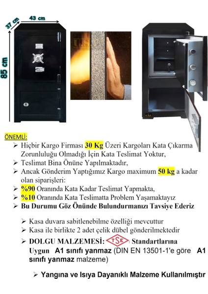 Ev Ve Ofis Tipi Çelik Para Kasası 85 Cm Güvenli Para Kasaları -siyah
