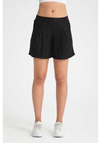 Kadın Beli Lastikli Cepli Pileli Kısa Rahat Kesim Krep Şort fırsatları