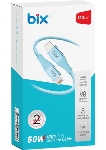 BXSC1CL 60W Type-C To Lightning Silikon Şarj ve Data Kablosu 1.2 Metre