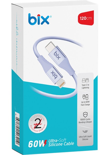 BXSC1CL 60W Type-C To Lightning Silikon Şarj ve Data Kablosu 1.2 Metre