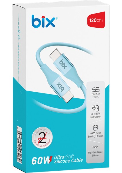 BXSC1CC 60W Type-C To Type-C Silikon Şarj ve Data Kablosu 1.2 Metre