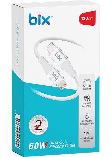 BXSC1CL 60W Type-C To Lightning Silikon Şarj ve Data Kablosu 1.2 Metre
