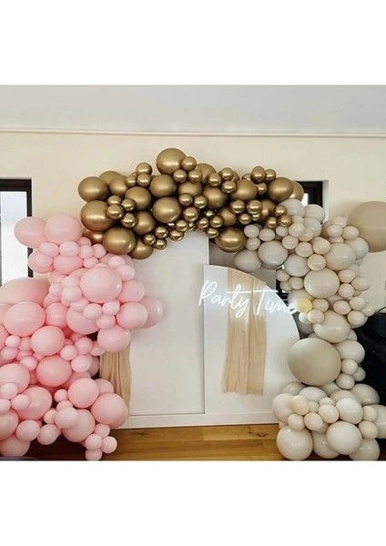 Papatya Süs Evi 3 Renk: 15 Krom Gold + 30 Makaron Pembe + 30 Deniz Kumu Balon Zinciri 75LI Set