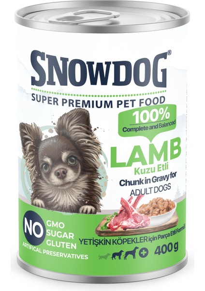 Snow Dog Premium Parça Etli Kuzulu Köpek Konservesi 12 ADET*400 G