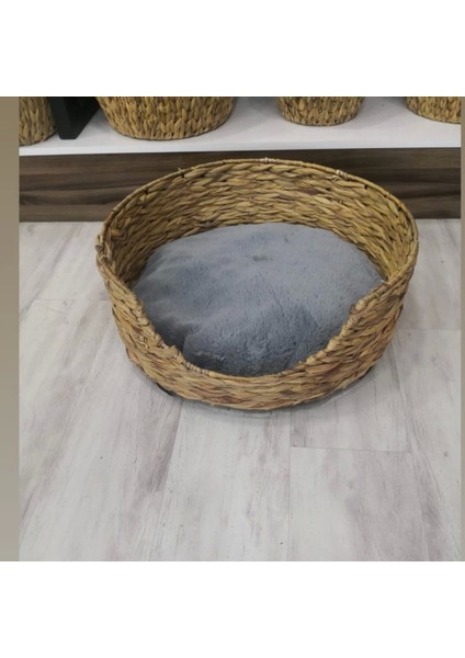 Dekoratif Yuvarlak Hasır Kedi Köpek Yatagı Sepet 55X22CM