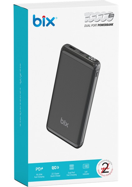 BXPB107 10000MAH 20W Pd Type-C ve Usb-A Scp 22.5W Qc 3.0 18W Çift Çıkışlı LED Ekranlı Powerbank Siyah