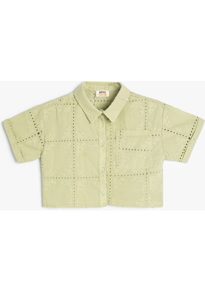 Crop Gömlek Kısa Kollu Fisto Detaylı Pamuklu