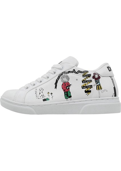 Unisex Çocuk Vegan Deri Beyaz Sneakers - Party Tasarım