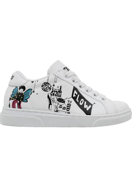 Unisex Çocuk Vegan Deri Beyaz Sneakers - Party Tasarım