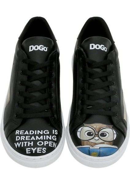 Kadın Vegan Deri Siyah Sneakers - The Wise Owl Tasarım