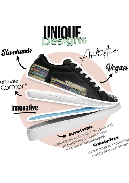 Kadın Vegan Deri Siyah Sneakers - The Wise Owl Tasarım