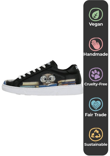 Kadın Vegan Deri Siyah Sneakers - The Wise Owl Tasarım