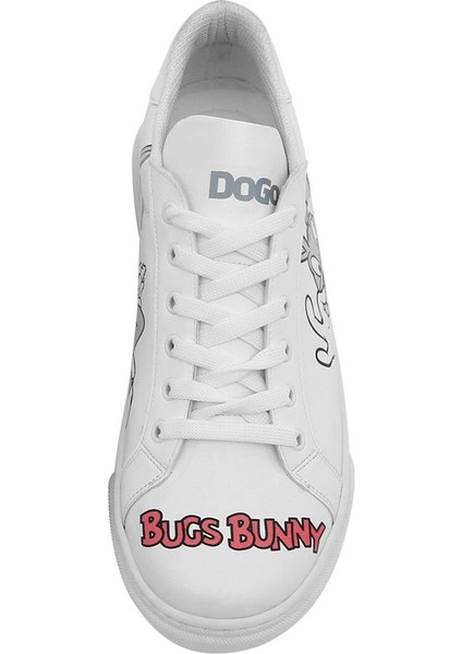 Kadın Vegan Deri Beyaz Sneakers - What's Up Doc? Bugs Bunny Tasarım