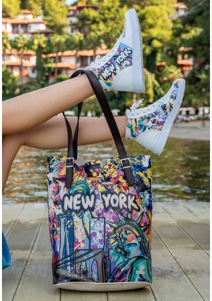 Kadın Vegan Deri Beyaz High Sneakers - New York State of Mind Tasarım fiyatları