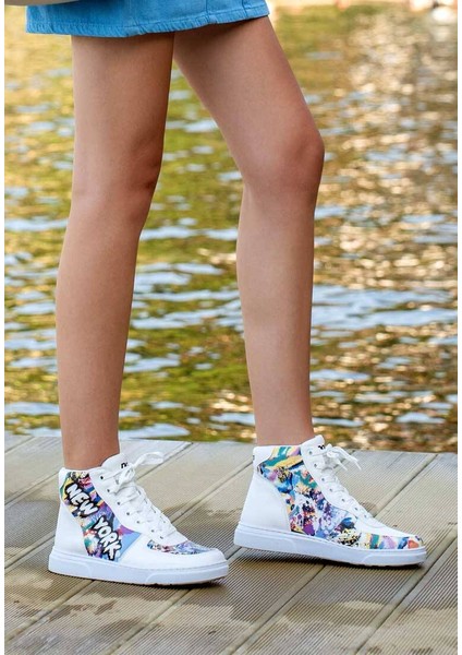 Kadın Vegan Deri Beyaz High Sneakers - New York State of Mind Tasarım modelleri