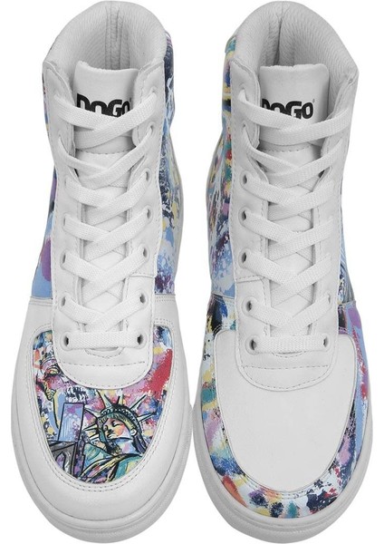Kadın Vegan Deri Beyaz High Sneakers - New York State of Mind Tasarım indirimleri