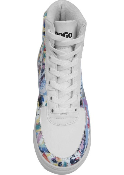 Kadın Vegan Deri Beyaz High Sneakers - New York State of Mind Tasarım