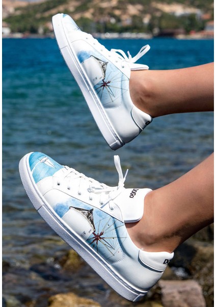 Erkek Vegan Deri Beyaz Sneakers - Meet me Halfway Tasarım