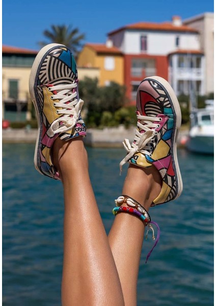 Kadın Vegan Deri Çok Renkli Sneakers - Painting in Harmony Tasarım