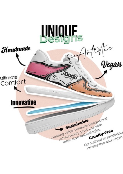 Kadın Vegan Deri Beyaz Sneakers - Dogo Sketch Tasarım