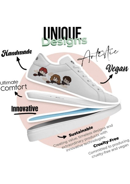 Kadın Vegan Deri Beyaz Sneakers - Friends Till Eternity Harry Potter Tasarım fırsatları