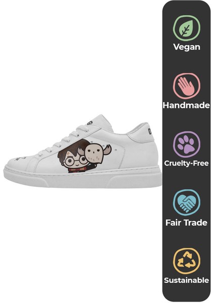 Kadın Vegan Deri Beyaz Sneakers - Friends Till Eternity Harry Potter Tasarım indirimleri