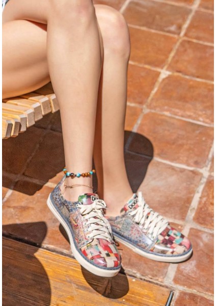 Kadın Vegan Deri Çok Renkli Sneakers - Mini Mosaic Tasarım