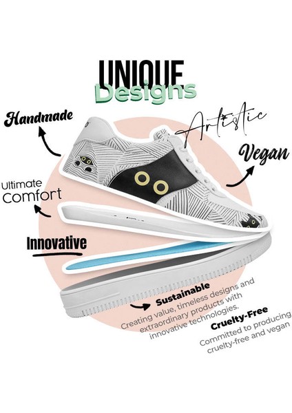 Kadın Vegan Deri Beyaz Sneakers - Black Cats Only Tasarım fırsatları