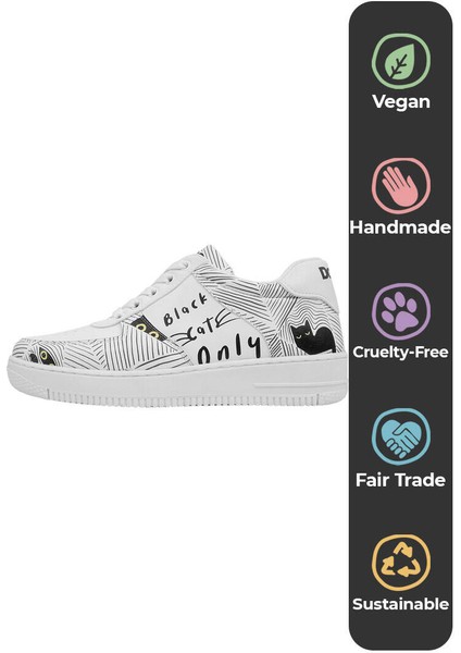 Kadın Vegan Deri Beyaz Sneakers - Black Cats Only Tasarım indirimleri