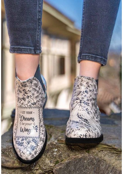Kadın Vegan Deri Bej Bilekte Bot - Let Your Dreams Be Your Wings Tasarım