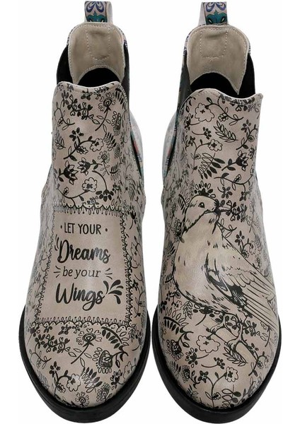 Kadın Vegan Deri Bej Bilekte Bot - Let Your Dreams Be Your Wings Tasarım