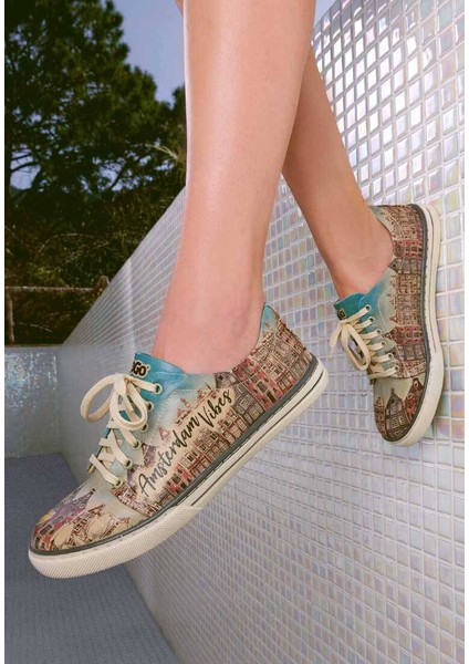 Kadın Vegan Deri Çok Renkli Sneakers - Amsterdam Vibes Tasarım