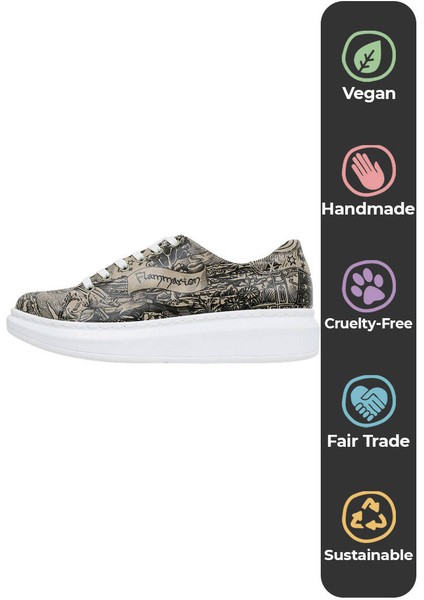 Kadın Vegan Deri Bej Günlük Sneakers - Flammarion Tasarım