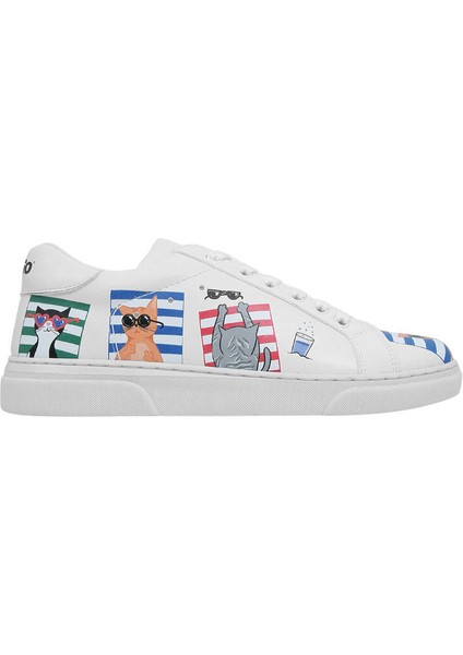 Kadın Vegan Deri Beyaz Sneakers - Cats on the Beach Tasarım fiyatları