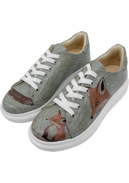 Kadın Vegan Deri Bej Sneakers - Run Little Fox Tasarım