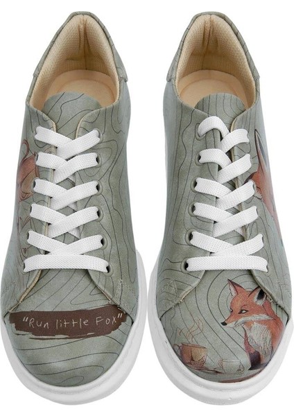 Kadın Vegan Deri Bej Sneakers - Run Little Fox Tasarım