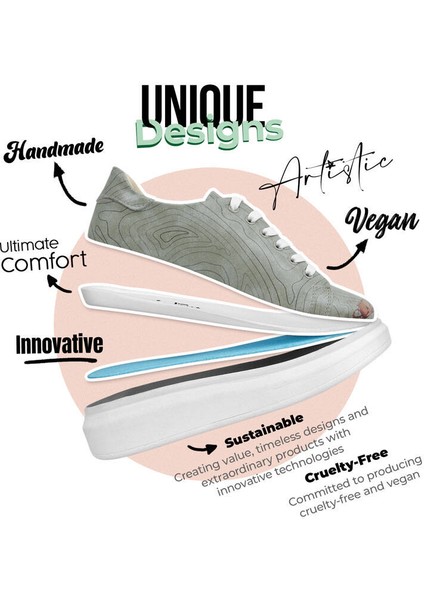 Kadın Vegan Deri Bej Sneakers - Run Little Fox Tasarım
